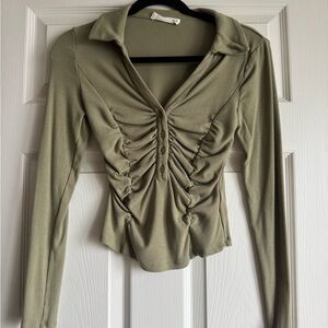 Elodie Sage Button Down Ruched Top